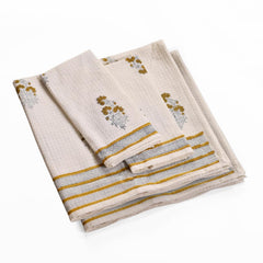Peepul Tree Block Printed 2 Hand & 2 Bath Towels 240 Gsm | Super Absorbent Soft & Faster Drying, Floral Printed (Off-White &Yellow Floral)