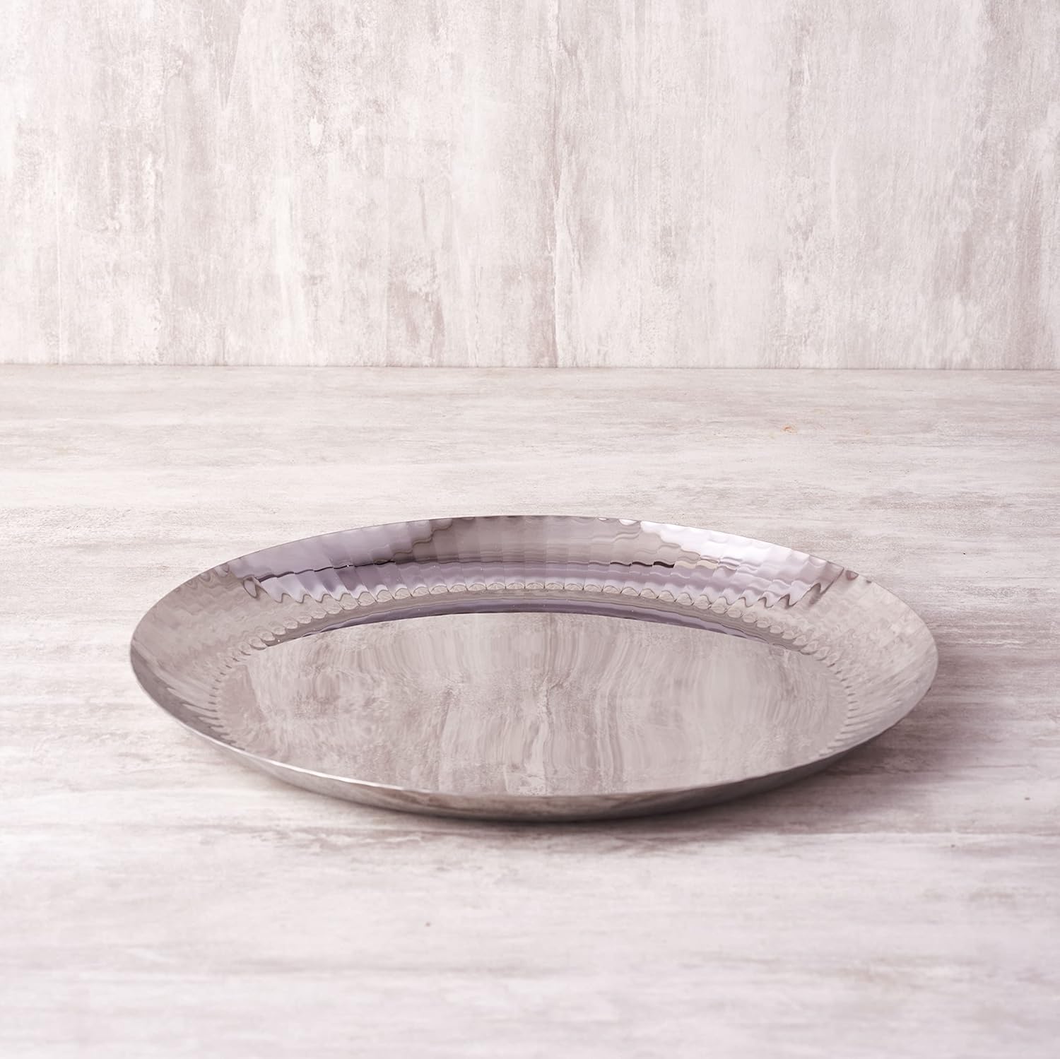Chrome Stainless Steel Dinner Plate Set Of 6 - Rhythm Garden Series | Corporate Gifting For Diwali - Ribbed Pattern Glossy Finish Plates | Serve Ware, Dinnerware & Tableware