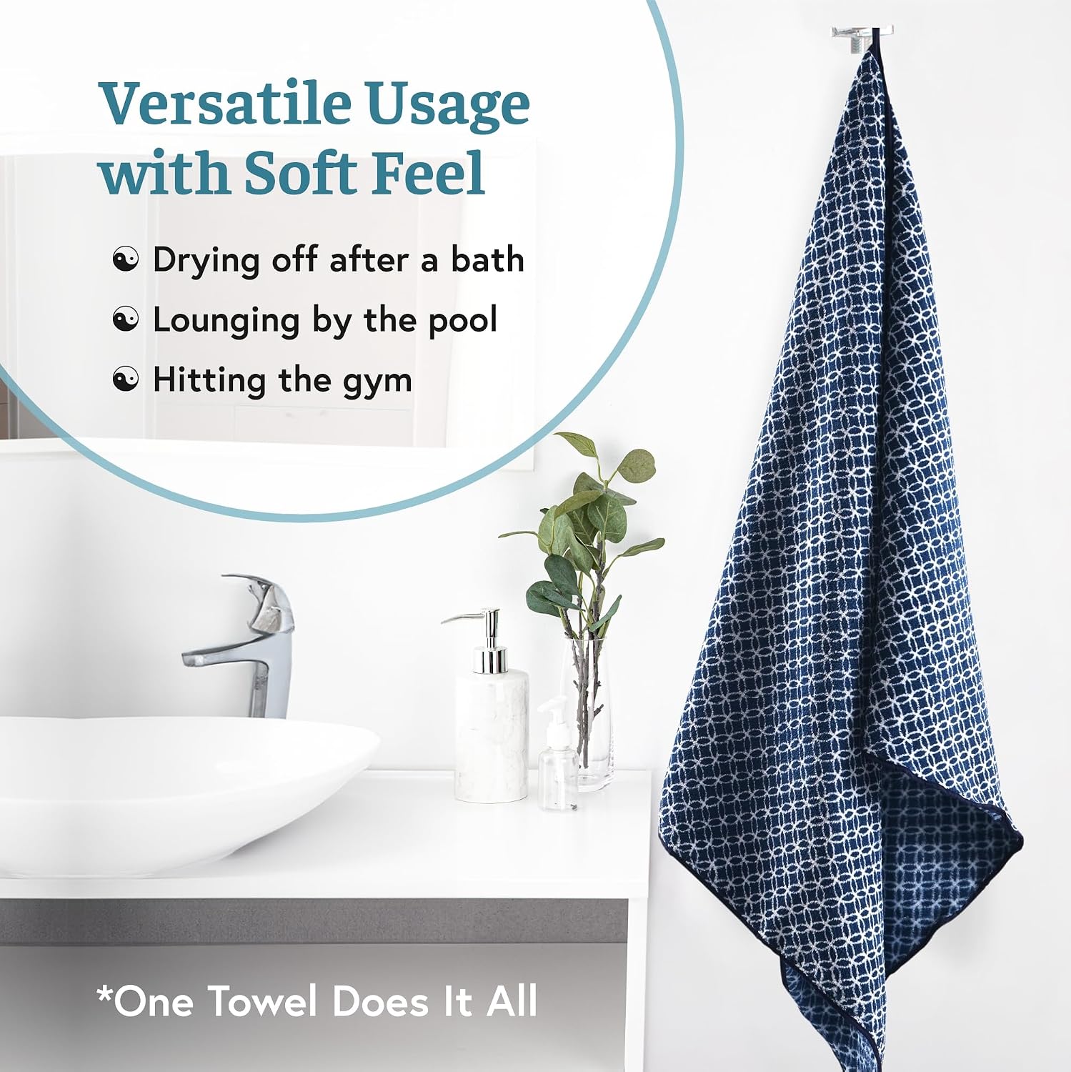Heart Home Microfiber Bath & Face Towels 700 Gsm | Quick Absorbent Hand Towels For Wash Basin Bathroom & Kitchen Circle (Blue) - Pack Of 2