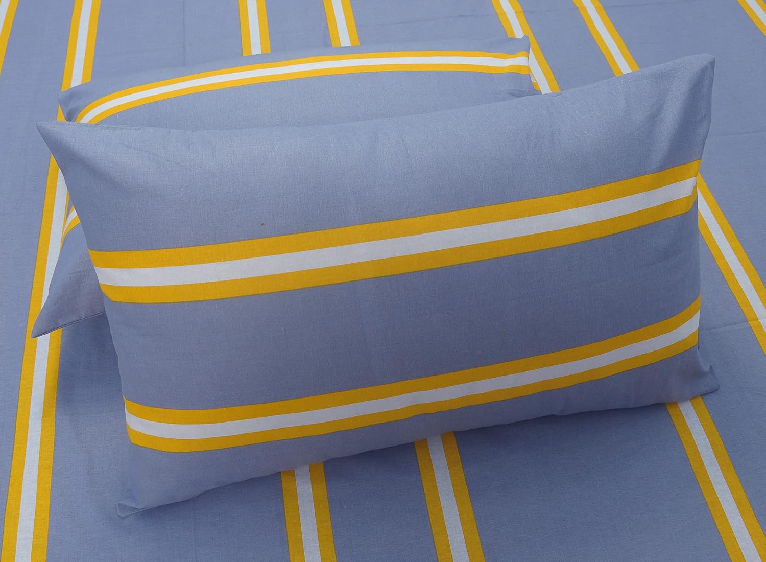 Bedsheets For King Size Bed With 2 Pillow Covers - 108 X 108 Inches, Striped Grey & Yellow | Perfect For Home Decor & Gifts | 144 Thread Count