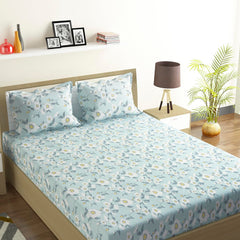 Cotton Rich Double Bedsheet With 2 Pillow Covers - 82 X 84 Inches, Light Blue & White | Skin Friendly Fabric For Everyday Comfort - Perfect Gifting For Wedding Anniversary