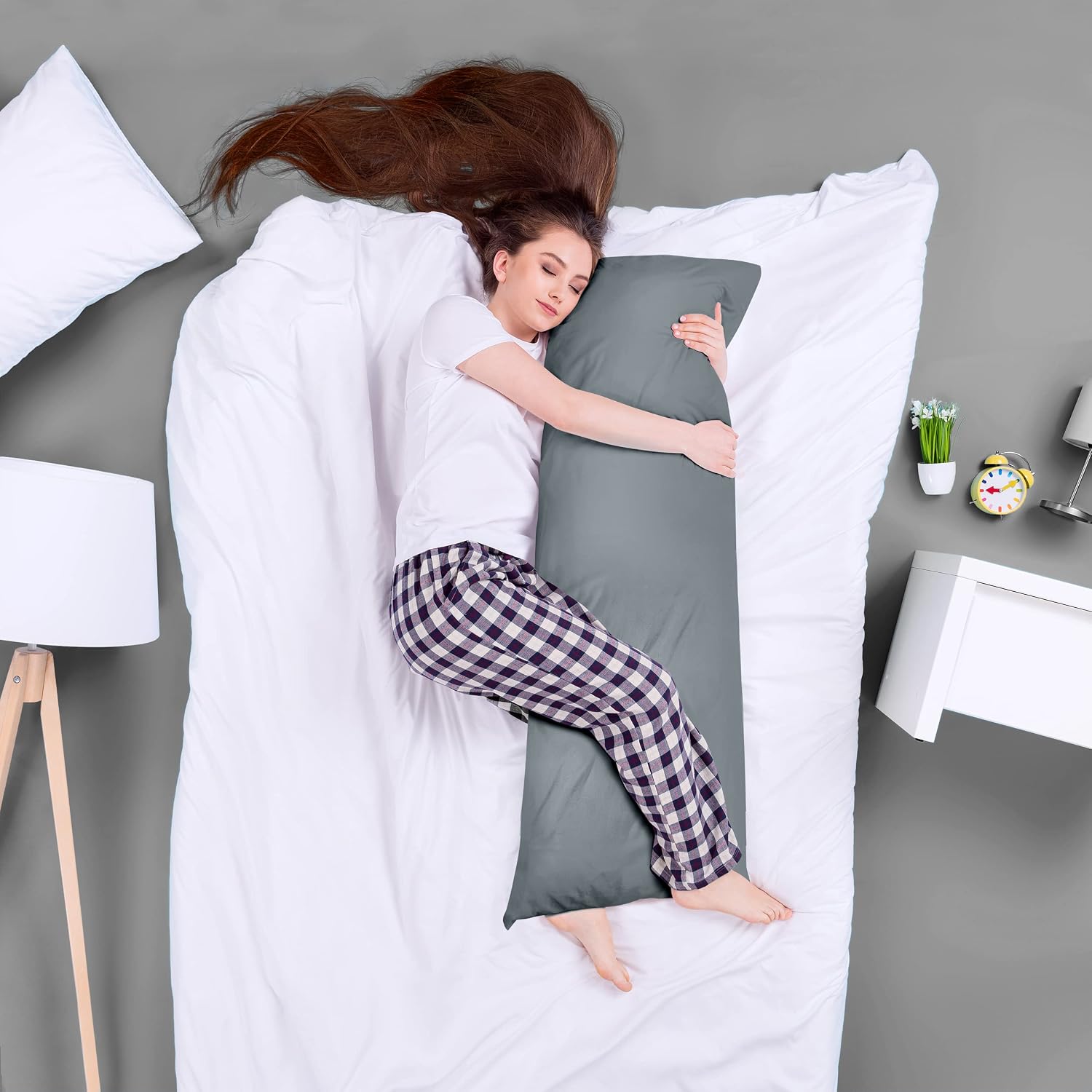 Full Body Pillow, Extra - Soft & Supportive Long Pillow For Sleeping, Grey - 20 X 54 Inch | Cooling, Foldable, Breathable, Hypoallergenic & Machine Washable | Adjustable Pillow