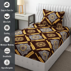 Microfiber Single Bedsheet Set With 1 Pillow Covers (60 X 90 Inches) Dark Brown | Durable & Long-Lasting | 144 Thread Count | Wrinkle Free