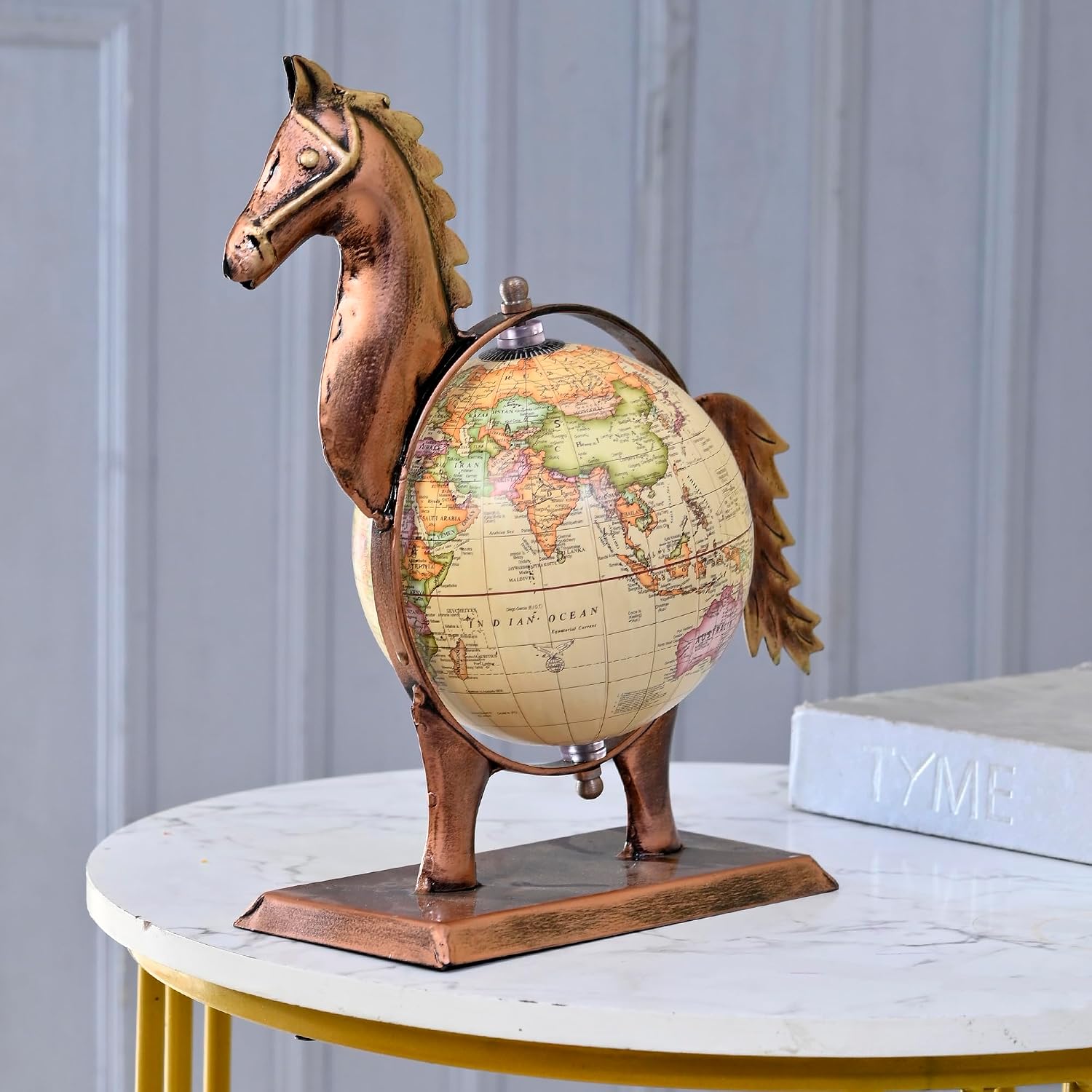 Home & Office Decorative Horse Globe Metal Table Top Showpiece Globe, Home Decor, Living Room, Bedroom, Showcase, Office Desk, & Gifting, Pack Of 1