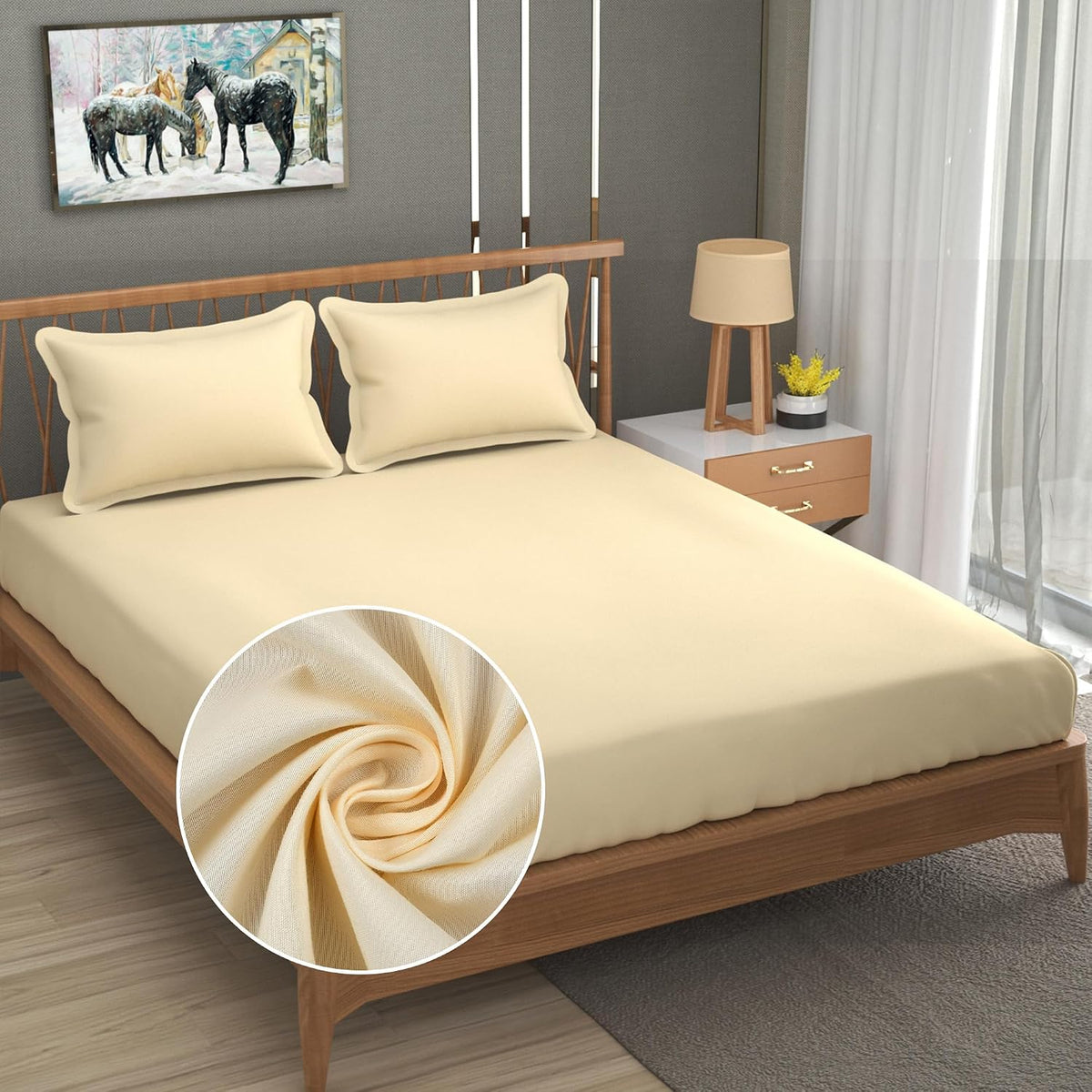 Queen Size Solid Plain Bedsheet Set Includes 2 Pillow Covers - 90 X 95 Inches, Ivory | Exceptional Softness & Breathability | Premium Microfiber Material