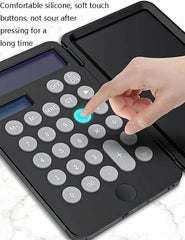 Hastap 2 In 1 Calculator With Erasable LCD Writing Pad Standard 12 Digit Multi-function Dual Battery And Solar Operated Calculators With 6 Inch LCD Writing Board For Students, Professionals (Black)