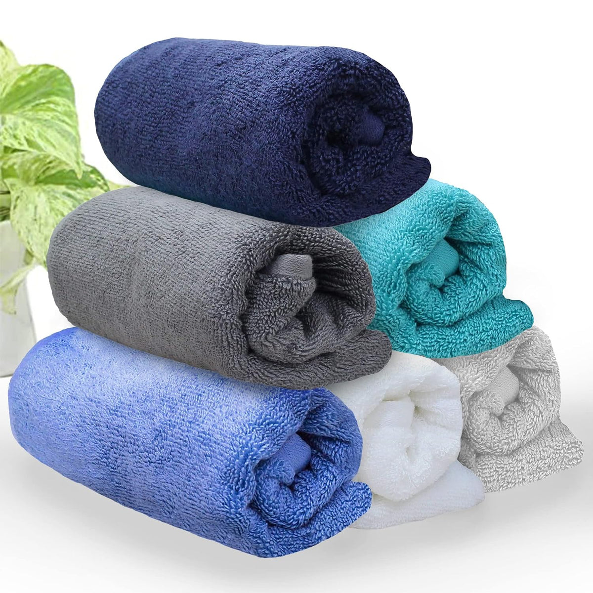 Heelium Bamboo Hand Towel 1200 Gsm | Ultra Absorbent & Anti-Bacterial | 3x Softer Than Cotton Towels (Light Grey, Blue, Grey, Teal, White, Iris) - Pack Of 6