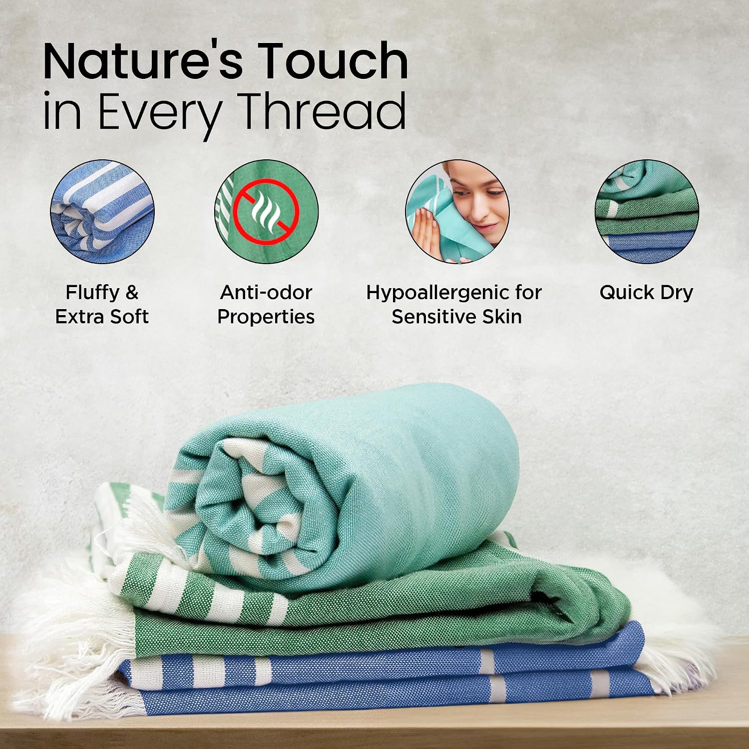 Mush Bamboo Turkish Towel 280 Gsm | 100% Bamboo Ultra Soft, Absorbent & Quick Dry Bath Towel Beach, Pool, Travel, Spa & Yoga (Aqua + D. Green & Navy)