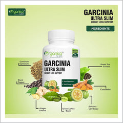 Organico Slim Garcinia Ultra Slim With Green Tea, Green Coffee Bean, Coleus Forskohlii, Black Pepper With Chromium Picolinate, Caffeine For Metabolism & Weight Loss | 60 Capsules 100gm 0.2lbs