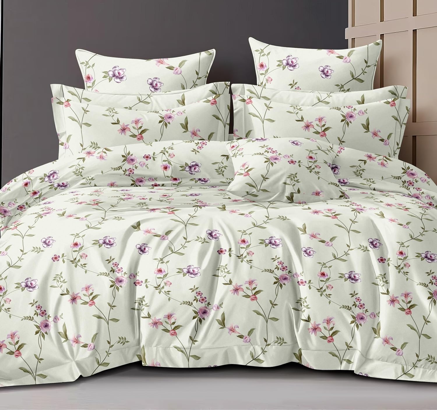 Super Soft Cotton King Size Bedsheet With 2 Pillow Cover + Comforter - 72 X 78 Inches, Multicolor | All Around Elastic Fitted | Skin Friendly & Long Lasting