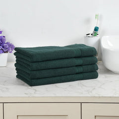 Fresh From Loom Luxury Fur Collection Hand Towel 500 Gsm Napkins Cotton High Absorbency Double Stitched Size (Dark-Green) - Set Of 4