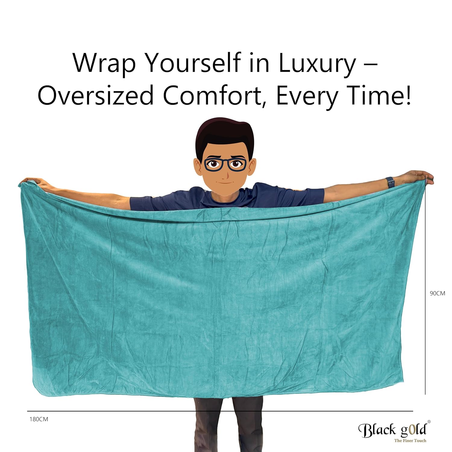 Black Gold The Finer Touch Oversized Microfiber Bath Towel 1800 Gsm | Soft Quick-Dry Microfiber Towel For Men & Women (Peacock Green)- Pack Of 3