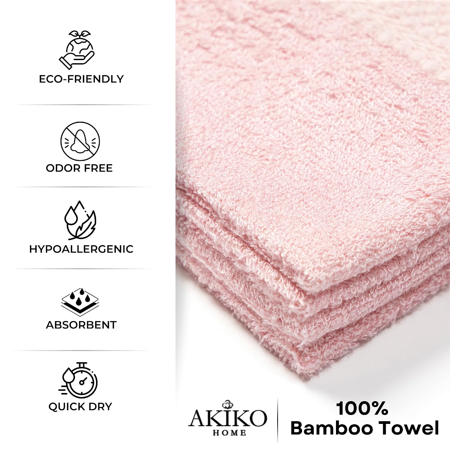 Akiko Home 100% Bamboo Face Towel 500 Gsm | Quick Dry, Super Soft, Anti Bacteria, Fast Absorbent, Eco Friendly, Hypoallergenic, Odor Resistant Face Towel | Pack Of 4 (Pink)