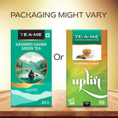 TE-A-ME Kashmiri Uplift Kahwa Green Tea - Pack Of 4 X 25 Tea Bags | Infused With Cinnamon, Cardamom & Green Tea - Contains Caffeine, Packaging Might Vary