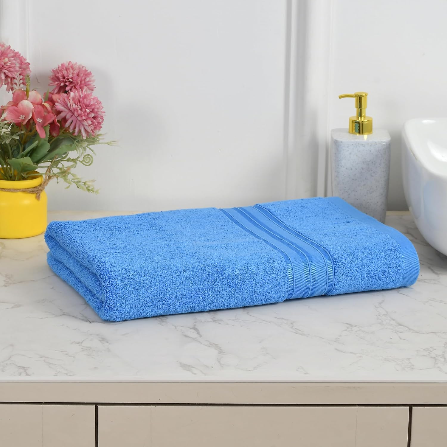 Cotton Bolls Textiles 100% Cotton Bath Towel 600 Gsm | Super Soft & Absorbent Quick-Dry Bath Towel Textured & Durable Cotton Towel (Aqua)