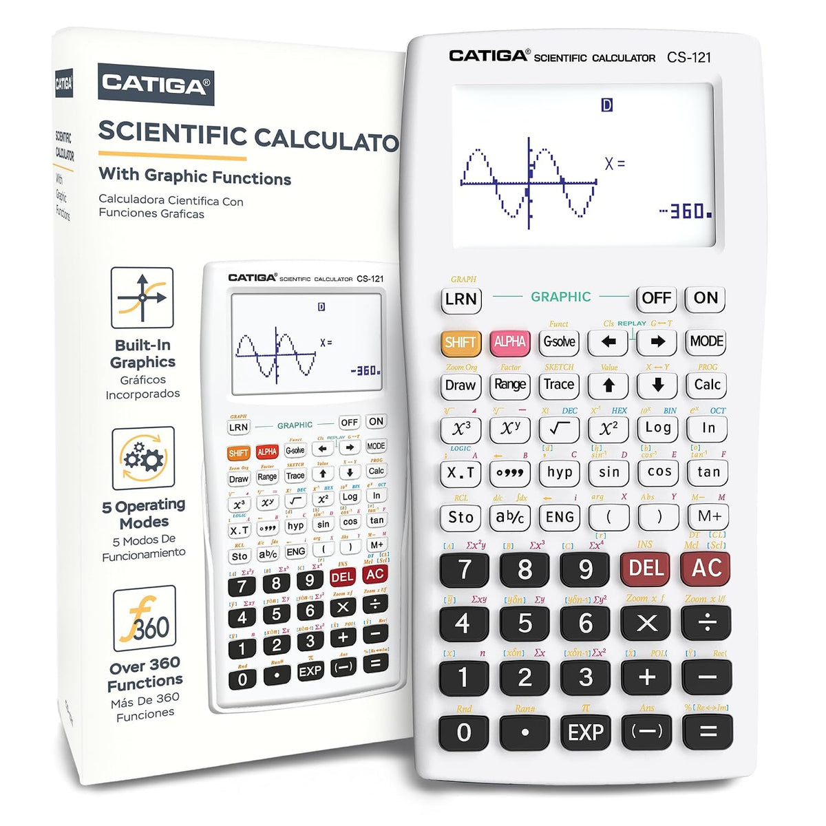 Catiga Programmable System /scientific Graphic Calculator Catiga CS121 - (White) | 280 Functions Fractions, Statistics, Complex Number Calculations, Linear Regression