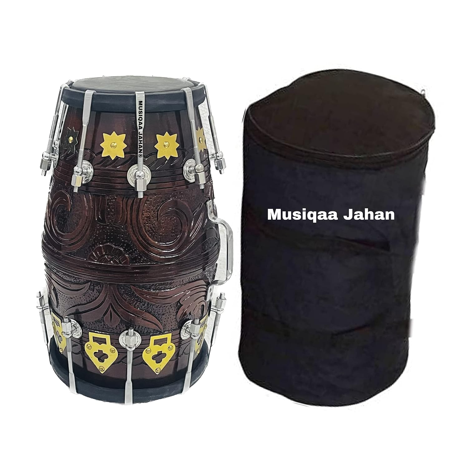 Handmade Sheesham Wood Dholak With Bag - Brown | Perfectly Symmetric Round Dholak - Dholak For Festival, Wedding, Satsang | Very Easy To Tune
