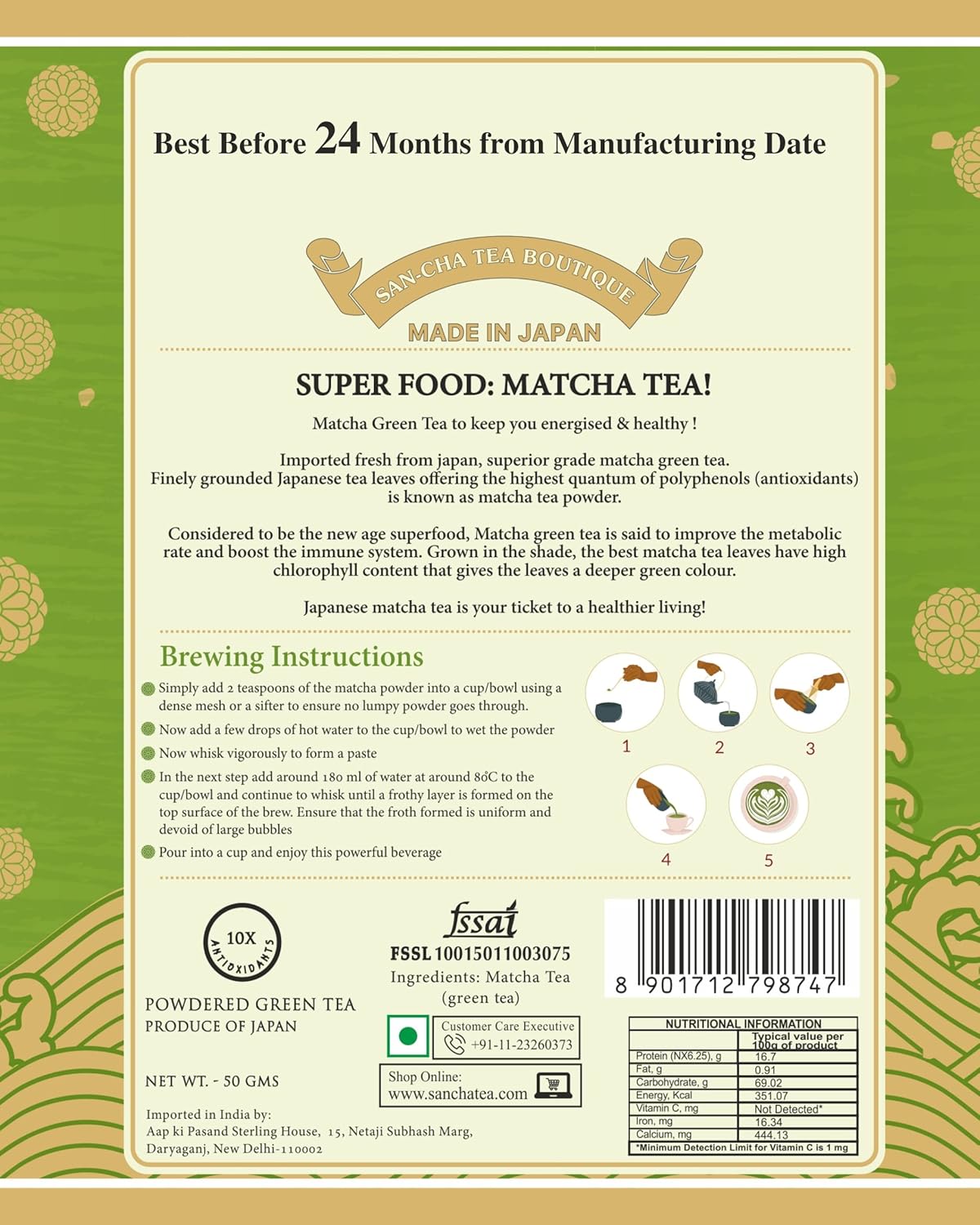 San-Cha Superior Grade Matcha Green Tea - 50gm, 1.7 Ounce | Authentic Japanese Matcha Green Tea Powder - Environment Friendly & Made In Corn Fiber | High Caffeine