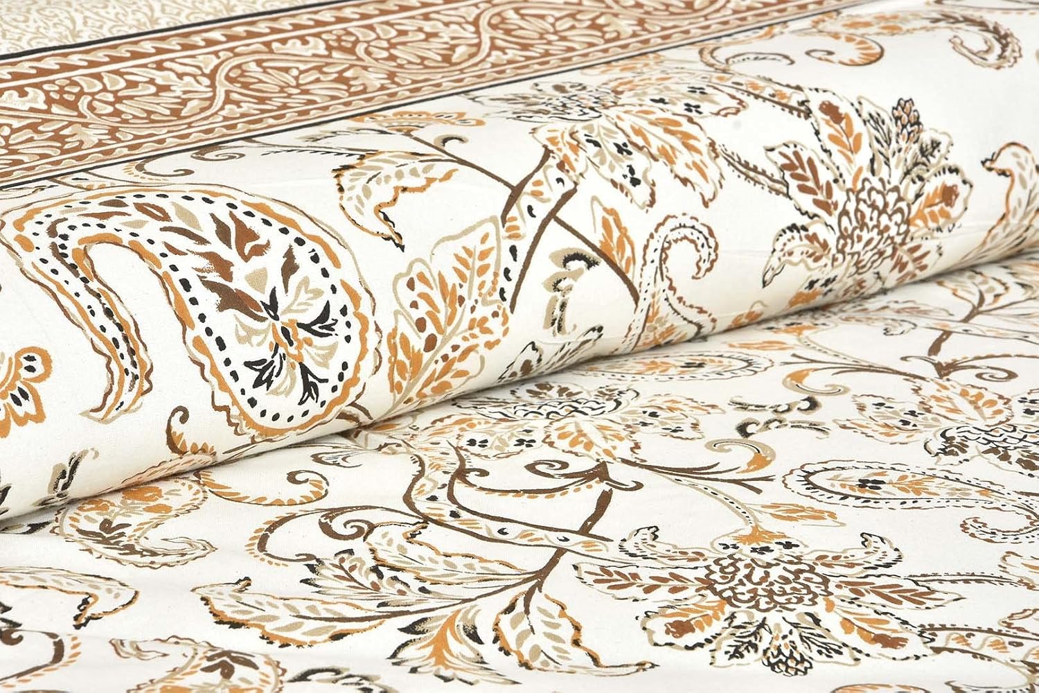 100% Cotton Jaipuri Bedsheet For King Size (90 X 103 Inches, Cream & Brown) With 2 Pillow Covers | Perfect For Everyday Use, Guest Rooms, Or Gifting On Special Occasions