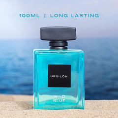 Upsilon Wild Blue Eau De Parfum For Men 100ml 3.4 Fl.oz. Long Lasting Fresh & Powerful Fragrance | Travel Friendly