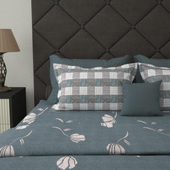 100% Cotton Elastic Fitted Double Bedsheet For Queen Size 2 Pillow Cover - 88 X 100 Inches, Grey | Perfect For Festive Gifting | Durability & Long-Lasting Use