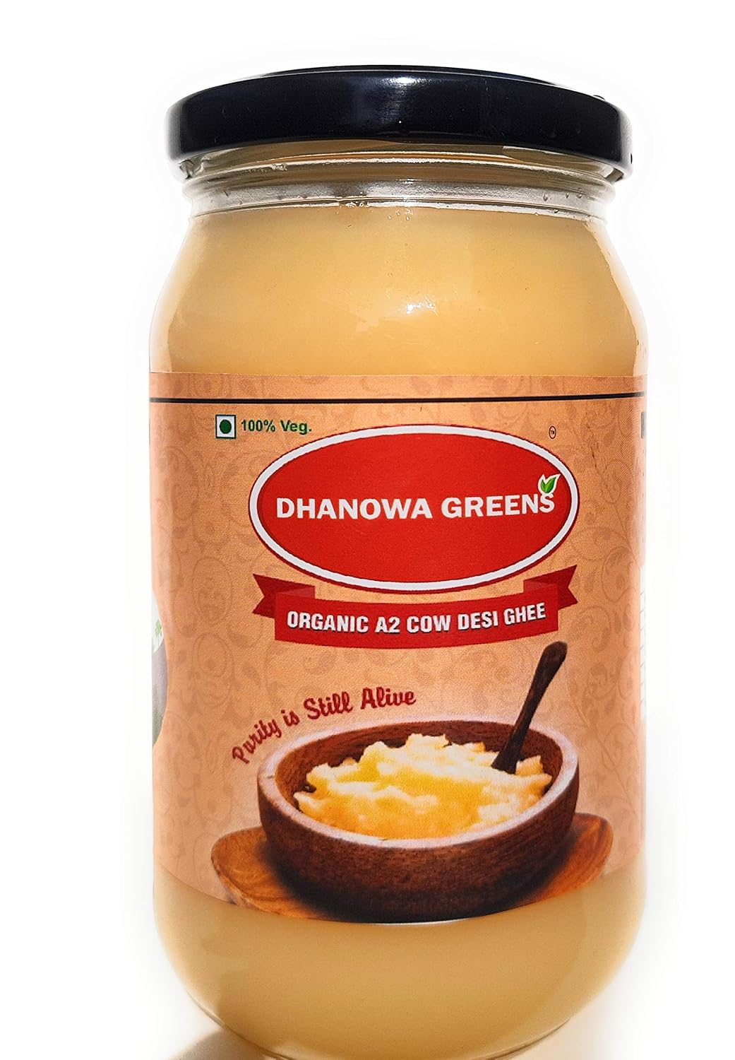 100% Pure A2 Cow Desi Ghee By Dhanowa Greens | Made With Traditional Bilona Method Healthy Desi Cow Ghee Good For Taste | (400ml) 13.5 Ounce | Jar Pack