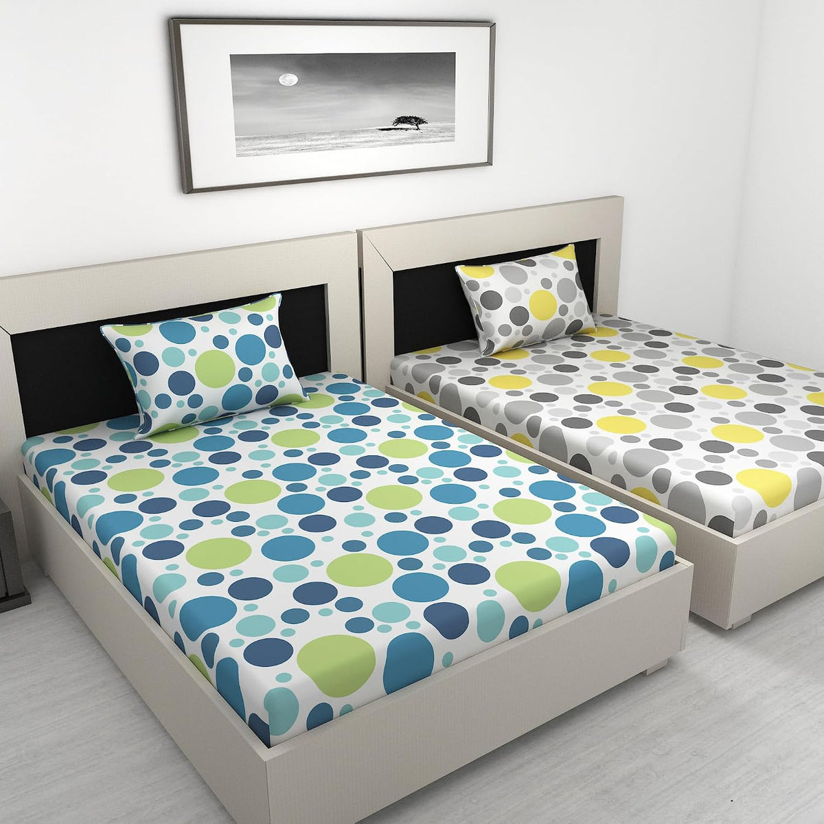 Combo 2 Single Bedsheet With 2 Pillow Cover - 57 X 87 Inches, Multicolor | 144 Thread Count Lightweight, Soft, Skin Friendly - Durable Bedsheets For Everyday Comfort