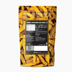 Blue Tea Turmeric Ashwagandha Herbal Tea - 100gm Zipper Pack, 3.5 Ounce, 100 Cups | Supports Immune System & Overall Health - Caffeine Free, Non-GMO, Gluten Free