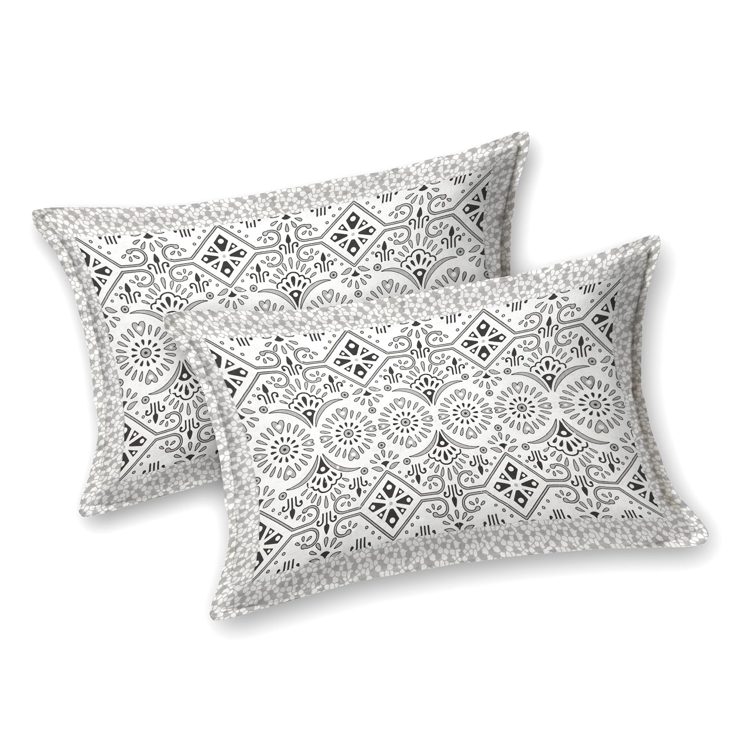 Bedsheet For Queen Bed With 2 Pillow Covers - 90 X 108 Inches, Grey & White | Pure Cotton Traditional Jaipuri Printed | Ideal For Both Everyday Use & Special Events