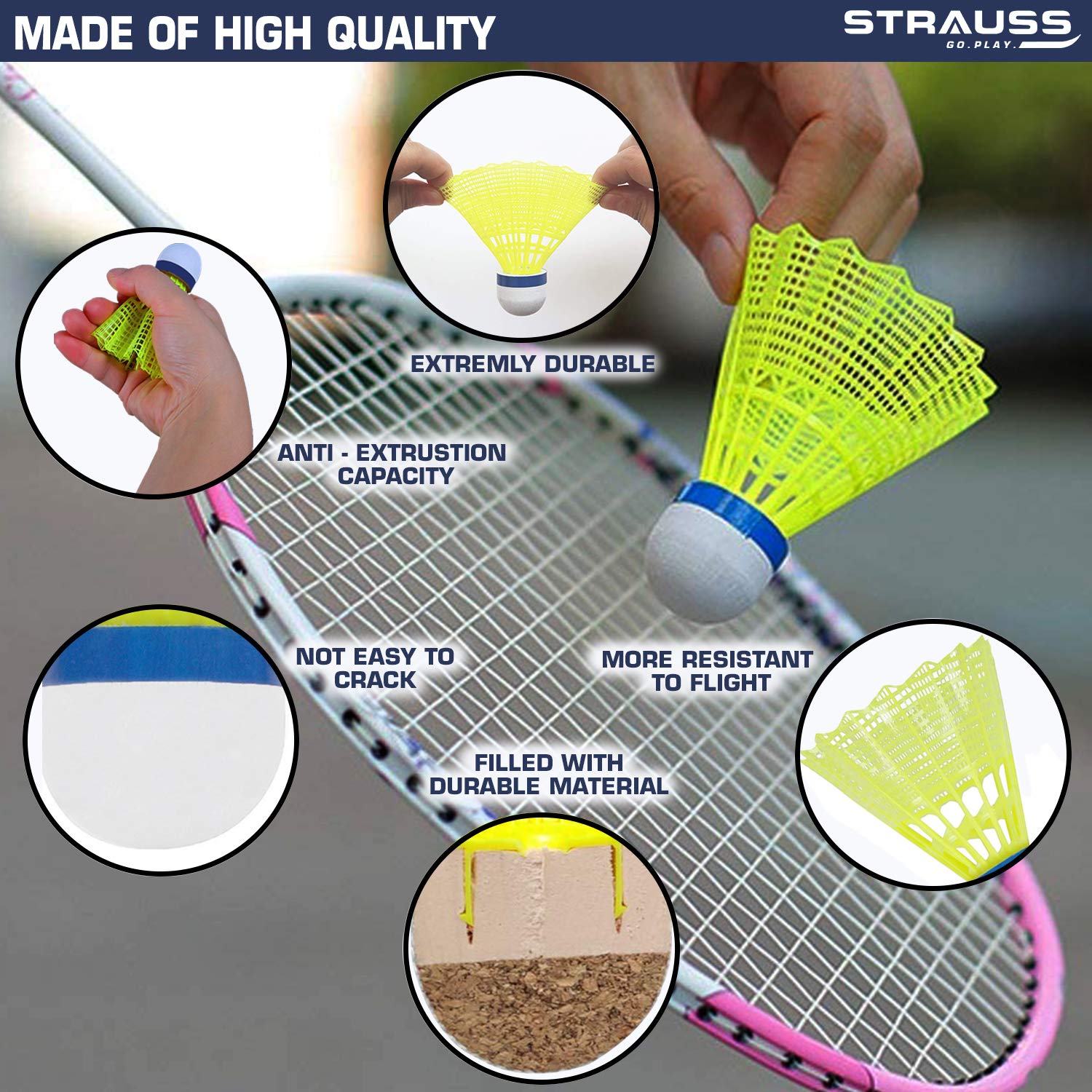 Strauss Maxis 5050 Badminton Nylon Shuttlecock | Medium Speed, Durable & Less Frequent Replacement , Green | Pack Of 6