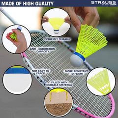 Strauss Maxis 5050 Badminton Nylon Shuttlecock | Medium Speed, Durable & Less Frequent Replacement , Green | Pack Of 6