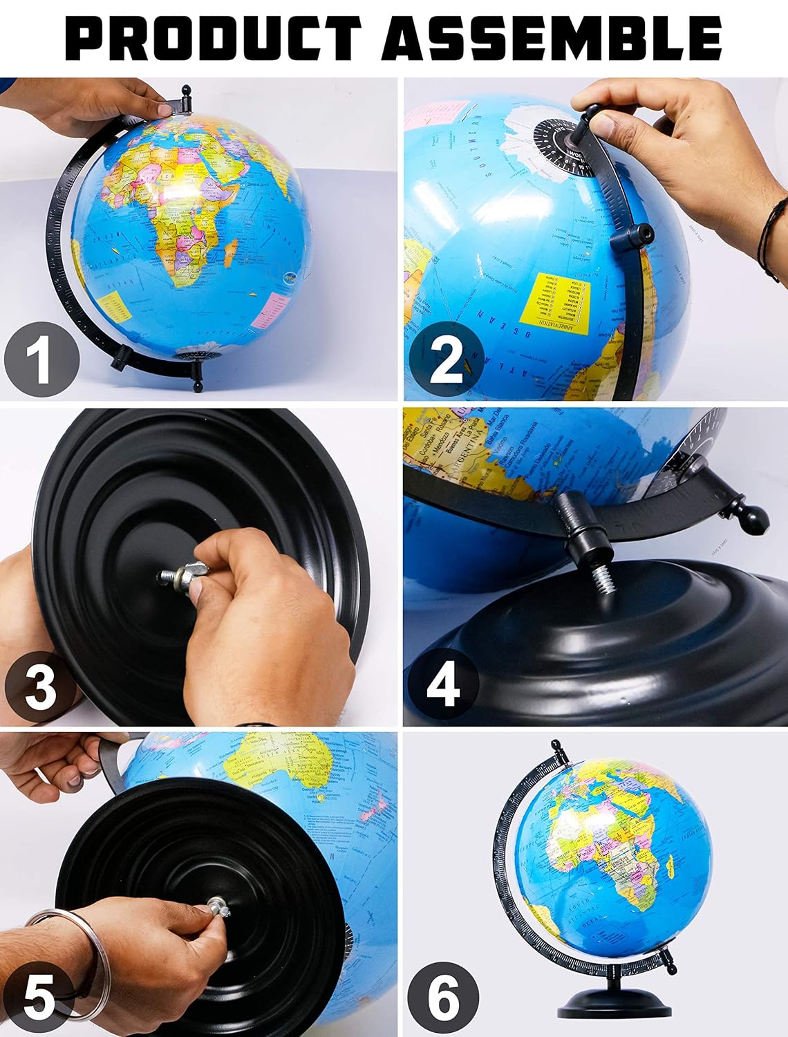 Educational Globe - 13 Inch Height Metal Base + India Political Map (70 X 100 Cm) - Home & Office Decor World Globe For Gifting & Learning