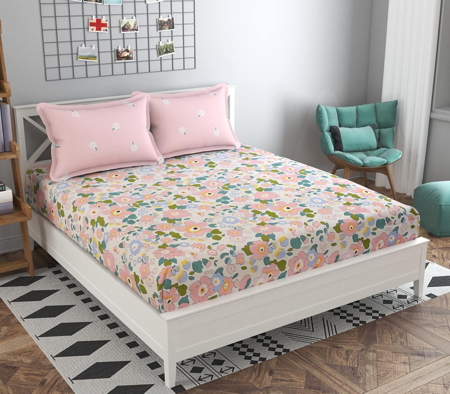 Bedsheet For Queen Size Bed With 2 Pillow Covers - 90 X 100 Inches, Multicolor | Soft, Breathable, Wrinkle Free & Fade Resistant