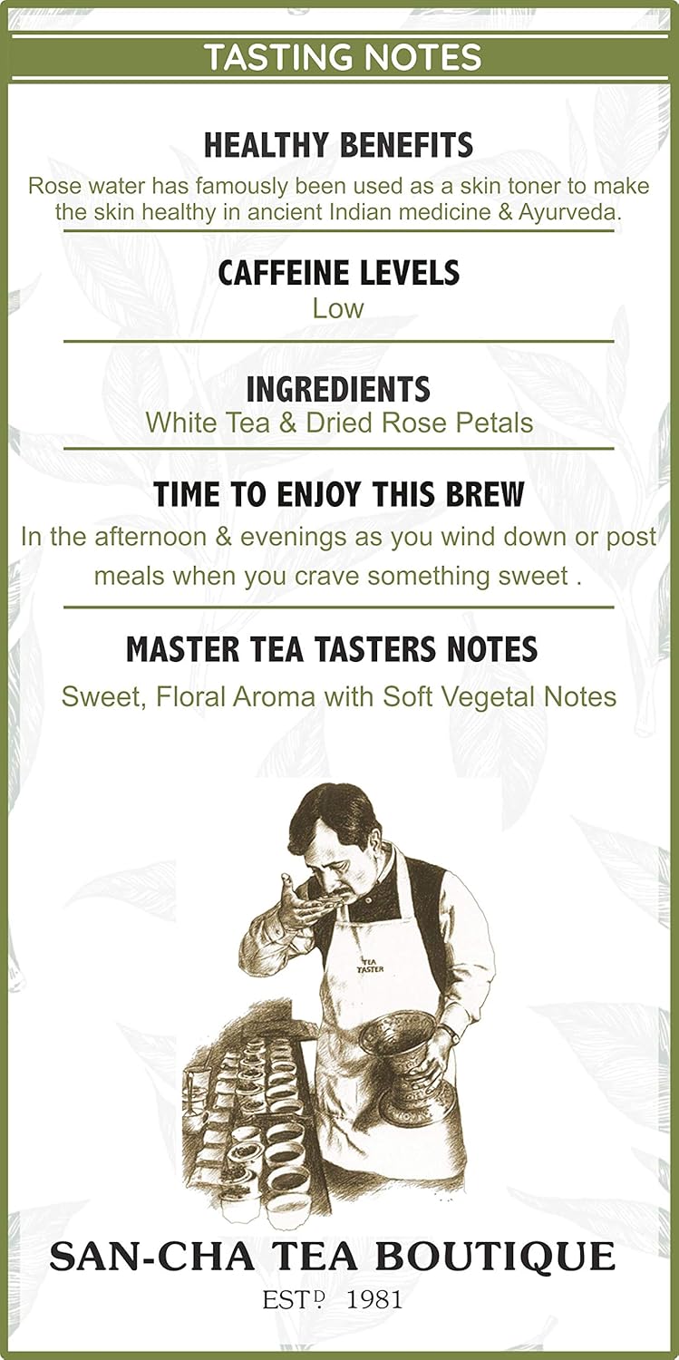 San-Cha Silver Needles Rose White Tea - 25gm, 0.8 Ounce | Promotes Healthy & Glowing Skin - Low Caffeine, Richest In Antioxidants