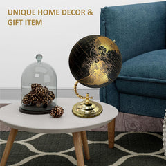Big 10 Inch World Map Globe With Stylish Stand For Home, Living, Bedroom & Hall Decor, Office Table, Kids Room, Educational Tool, Showpiece - Gold Black, Pack Of 1