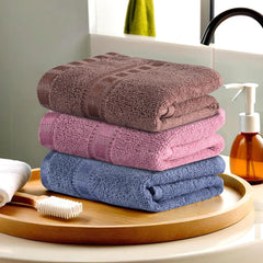 Heart Home Cotton Hand & Face Towels 600 Gsm | For Men & Women Easily Washable Workout Gym Towel - Dark Blue, Pink & Brown (Pack Of 3)