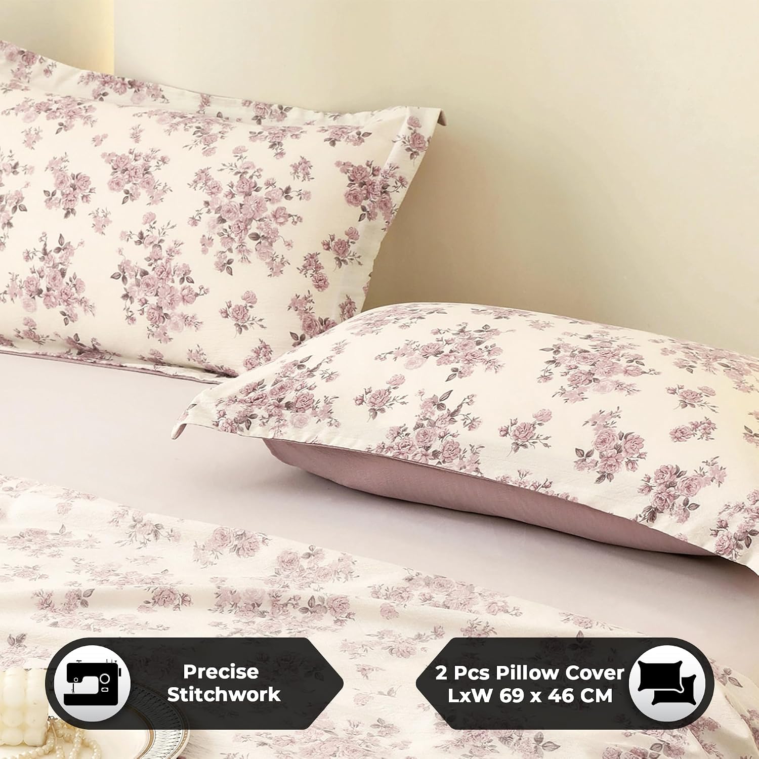 1 King Size Bedsheet With 2 Pillow Covers | 98 X 108 Inches, Light Purple & White | Perfect Gifts Wedding Anniversaries, Ceremonies & Special Festivals