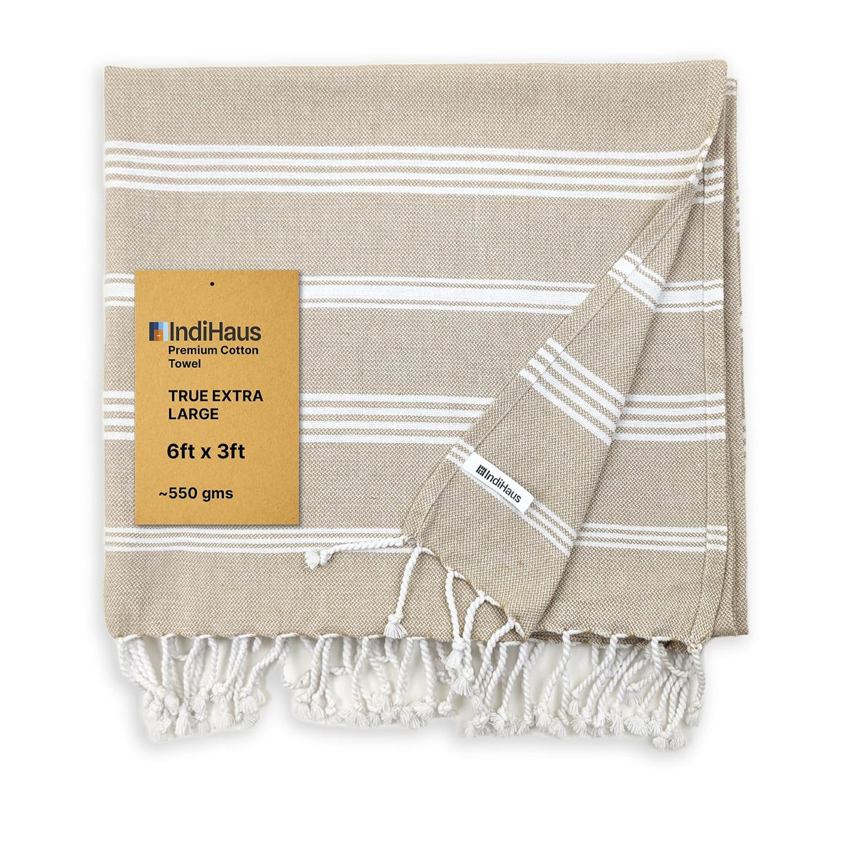 Indihaus Premium Extra Large Cotton Towel 330 Gsm | Soft, Absorbent & Comfortable Quick Dry Bath Towels Large Size (6Ft X 3Ft) (Serene Beige)