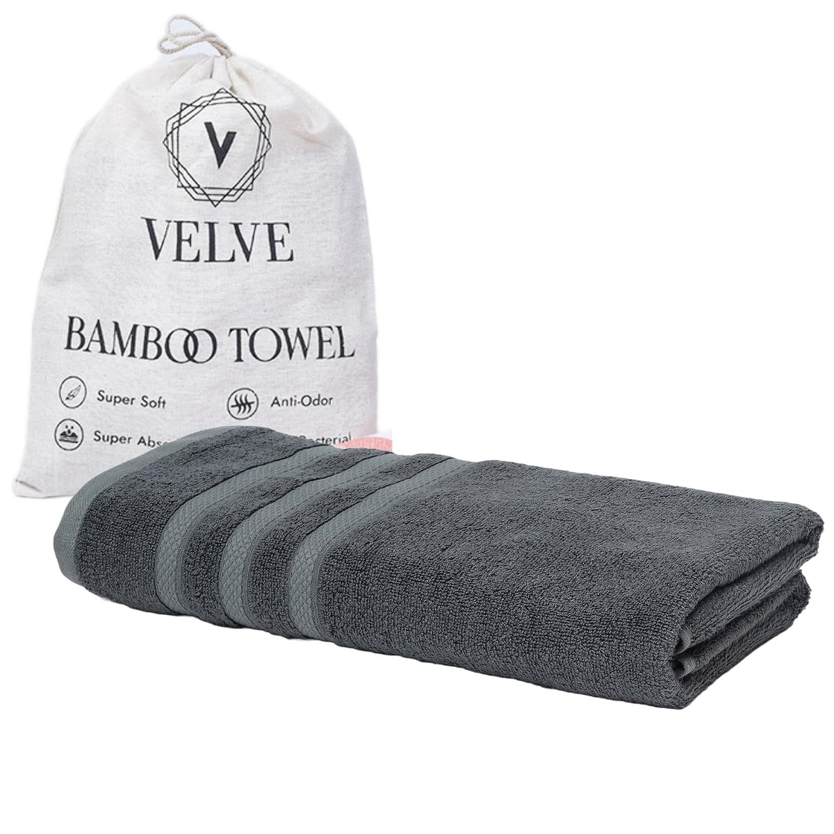 Velve Bamboo 100% Bamboo Bath Towel 600 Gsm | Ultra Soft, Super Absorbent, Antibacterial Bath Towel For Men & Women (Grey)