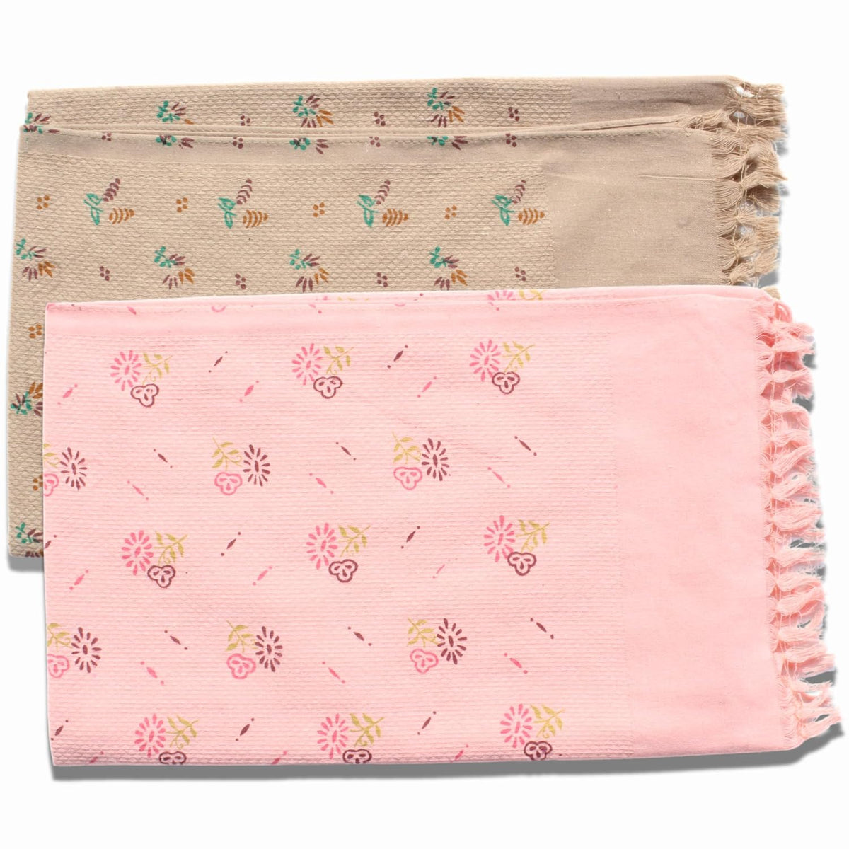 100% Printed Thin Towel 700 Gsm | Quick Dry & High Absorbent Thorthu Bath Cotton Towels (Brown & Pink) - Set Of 2