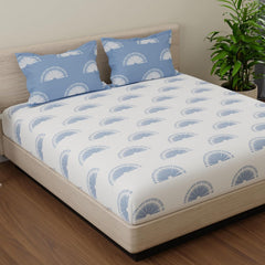 1 Double Bedsheet With 2 Pillow Covers - 88 X 96 Inches, Blue & White | Soft & Comfortable Feel To Your Skin | Do Not Bleach