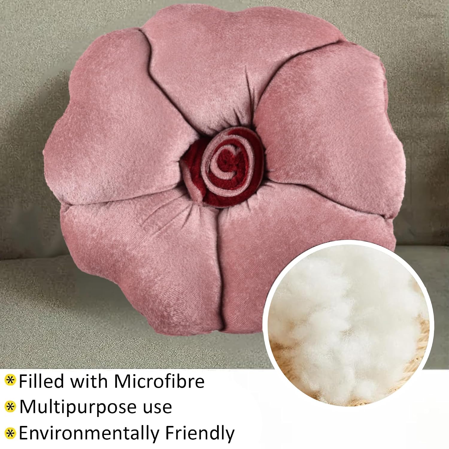 Rose Shape Pillow, Soft Cushion Pillow For Car & Room Decoration, Rose Pink - 13 Inches | Decorative Plushie Cushions For Sofa & Bed | Head Rest Pillow, Furniture Cushion - Pack Of 3