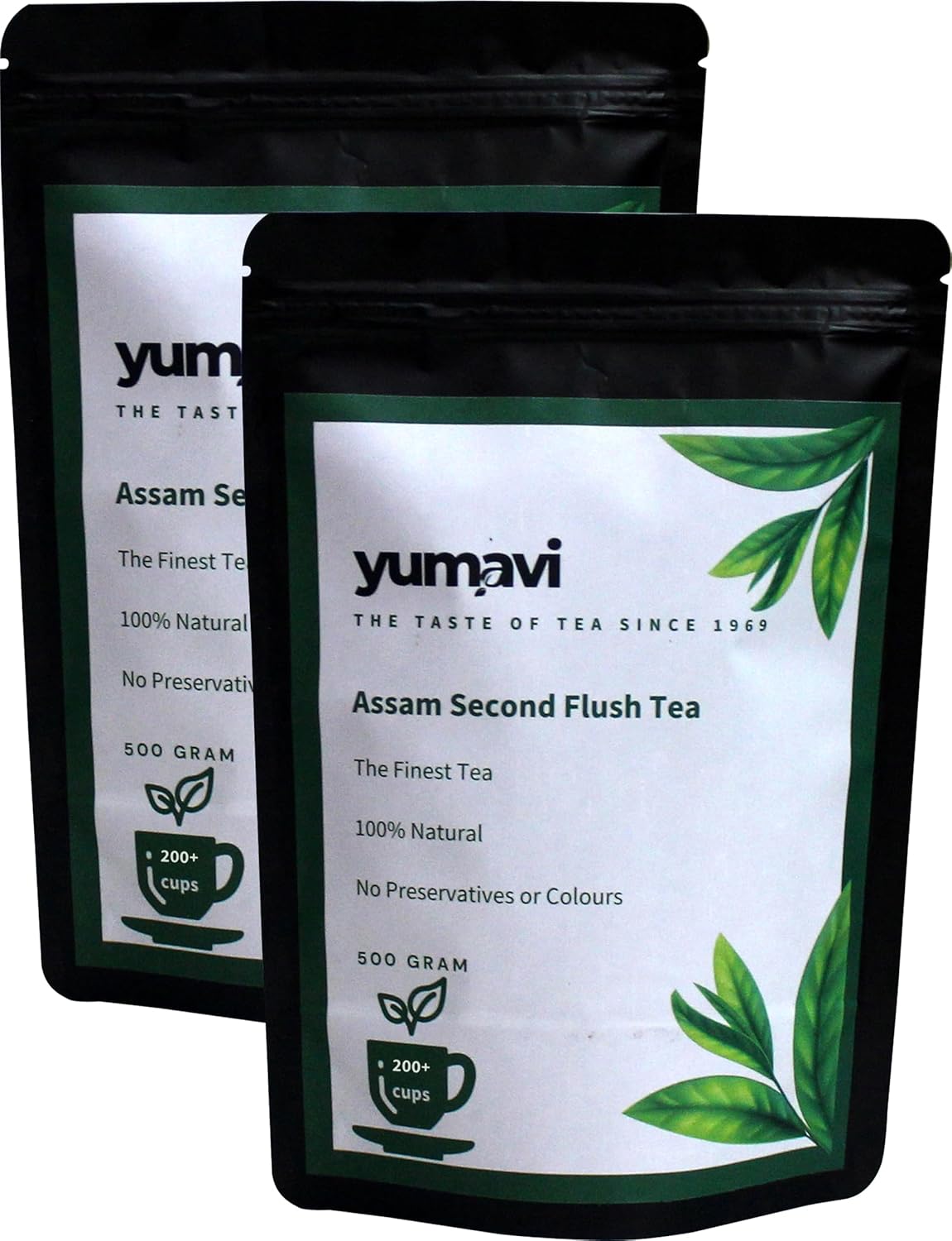 Yumavi Assam Second Flush CTC Tea With Long Leaves - Pack Of 2 X 500gm, 17.6 Ounce Each, 200+ Cups | Aromatic & Refreshing Kadak Chai - No Preservatives Or Colors, Medium Caffeine