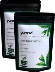 Yumavi Assam Second Flush CTC Tea With Long Leaves - Pack Of 2 X 500gm, 17.6 Ounce Each, 200+ Cups | Aromatic & Refreshing Kadak Chai - No Preservatives Or Colors, Medium Caffeine