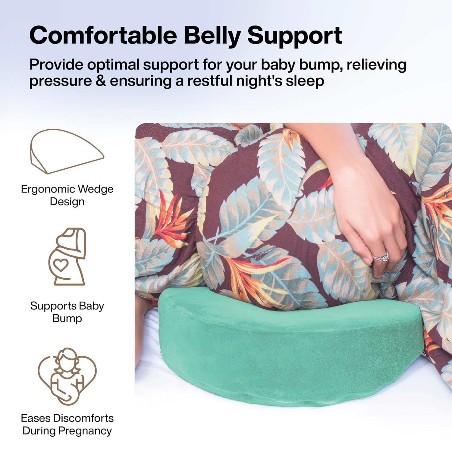 Pregnancy Pillow For Pregnant Women, Memory Foam Maternity Pillow - Aqua Green | Wedge For Supporting Belly, Back During Pregnancy - Provides Soft-Support To The Baby Bump, Comfortable Pillow