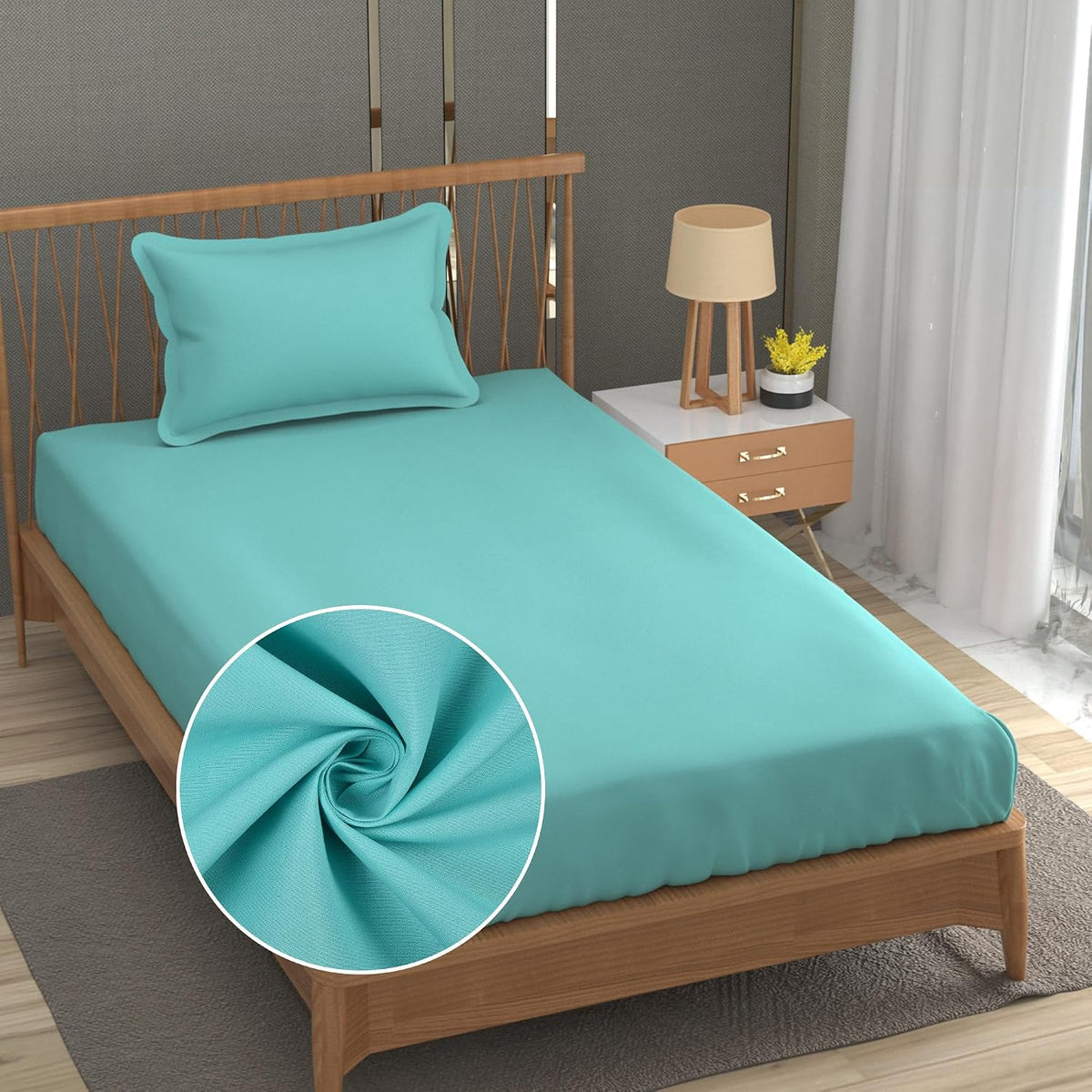 Solid Plain Single Size Bedsheet Set With 1 Pillow Covers | Size - 60 X 90 Inches, Aqua | Ideal For All Seasons Due To Its Breathable Nature