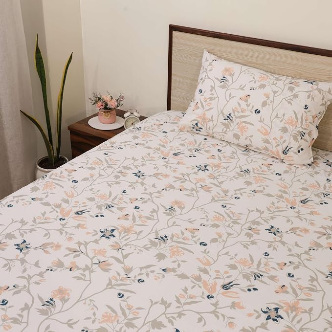 Polyester Single Bedsheet For Single Solid Bed Sheet With 2 Pillow Cover - 68 X 90 Inch, White | 186 Thread Count Breathable & Comfortable Fabric Bedsheet