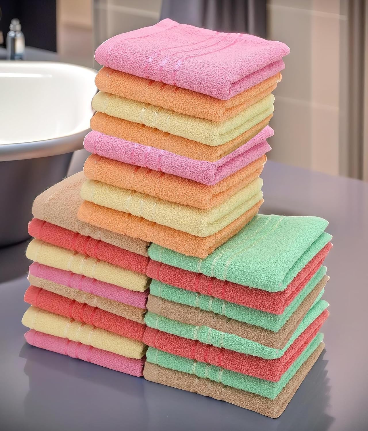 Weavers Villa Cotton Plain Soft Face/Hand Towel 3600 Gsm (Multicolour) - Set Of 24