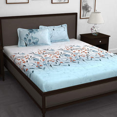 Bedsheet For King Size Bed With 2 Pillow Cover - 108 X 108 Inches, White & Sky Blue | Ideal For All Seasons - Perfect For Gifting, Weddings, Anniversary
