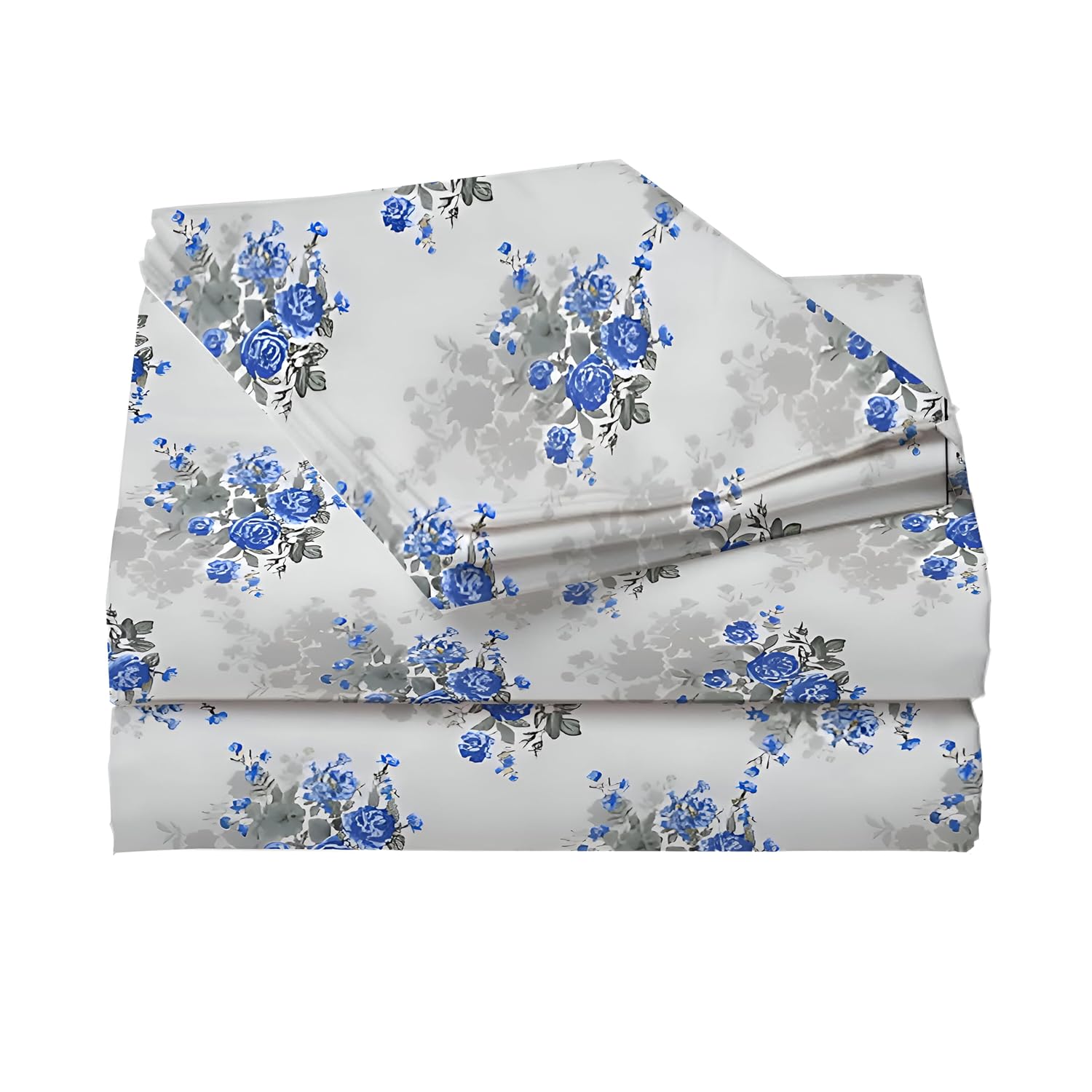 Printed King Size Bedsheet With 2 Matching Pillow Covers - 90 X 90 Inches, Grey & Blue | Durable & Long-Lasting | Naturally Soft, Breathable, & Skin-Friendly